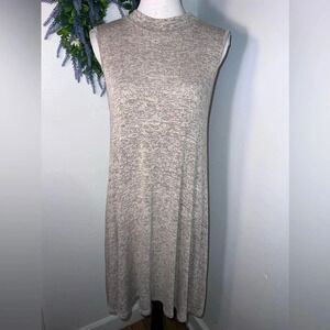 Acemi,L, Heather, oatmeal beige, mock neck, sleeveless, seamed back,stretch midi